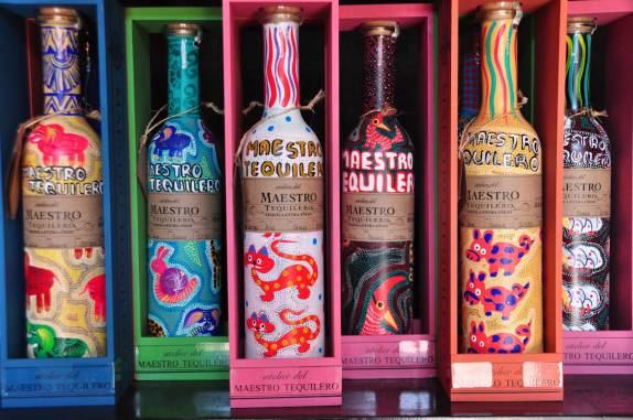 Garrafas especiais de Tequila, na cidade de Tequila, no México